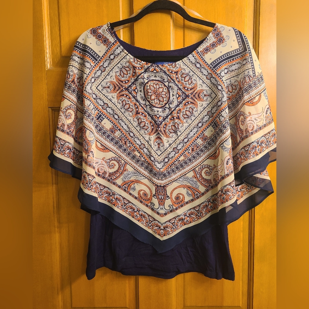 Apt. 9 Poncho Bohemian Navy Top Size Medium